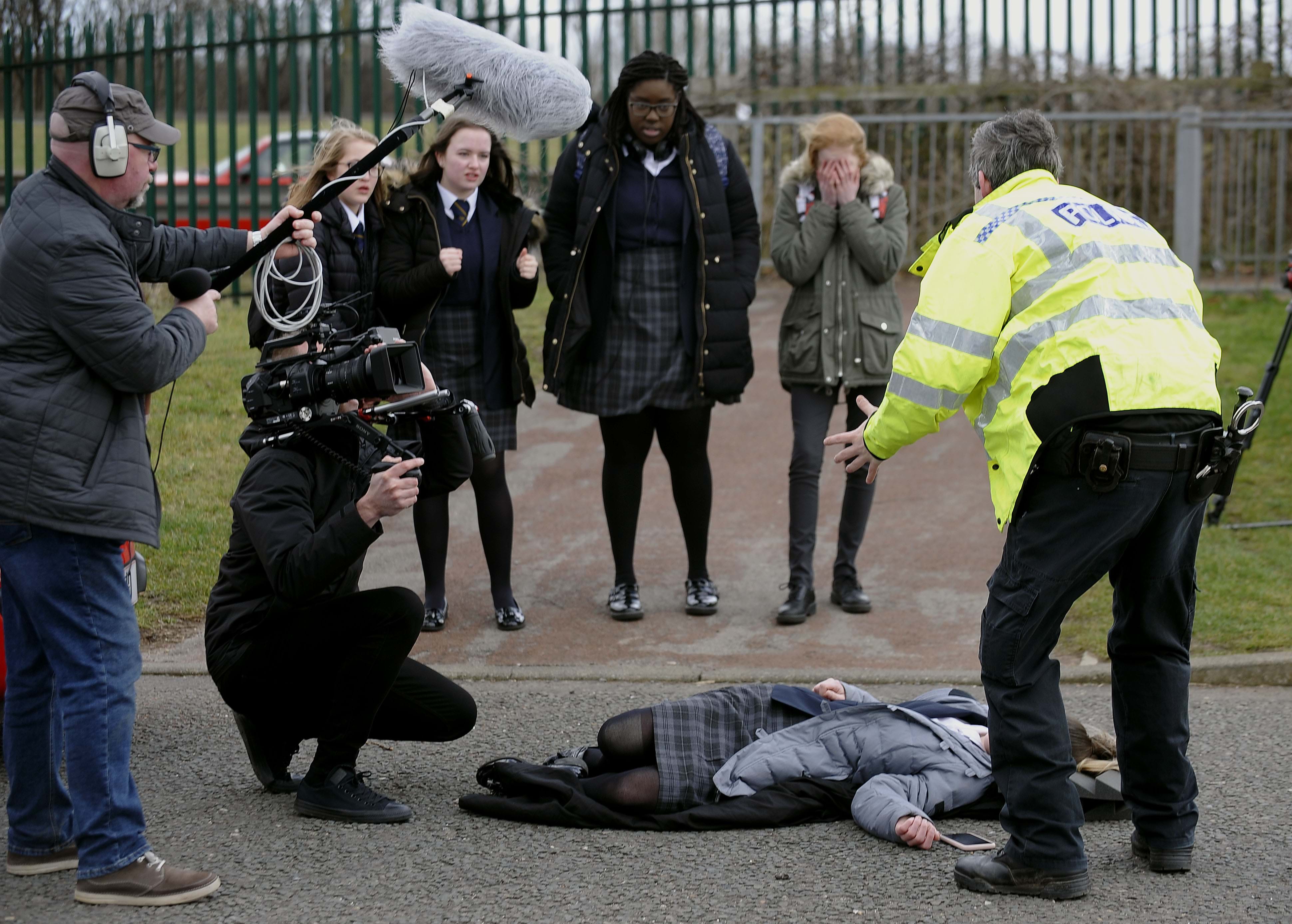 On the set of the road safety film 